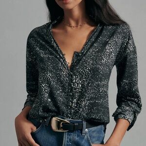 NWT Pilcro Tavi Buttondown Blouse in Carbon - Anthropologie